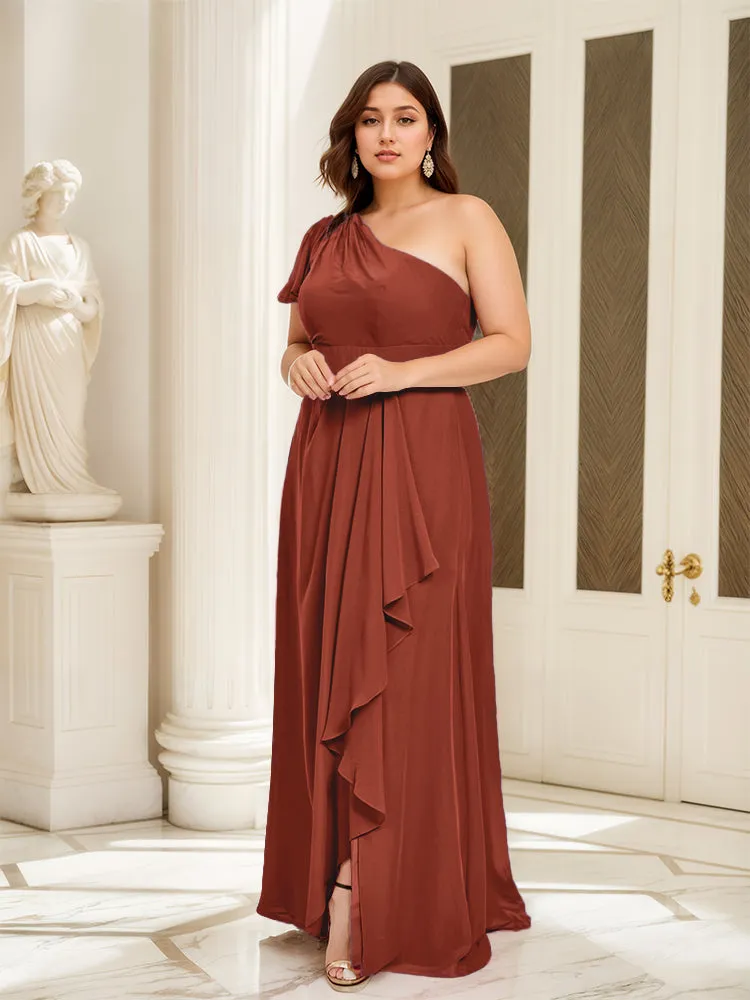 One Shoulder A Line Slit Plus Size Bridesmaid Dress