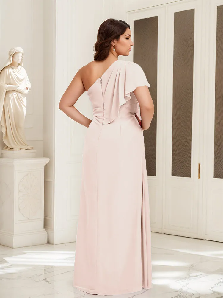 One Shoulder A Line Slit Plus Size Bridesmaid Dress