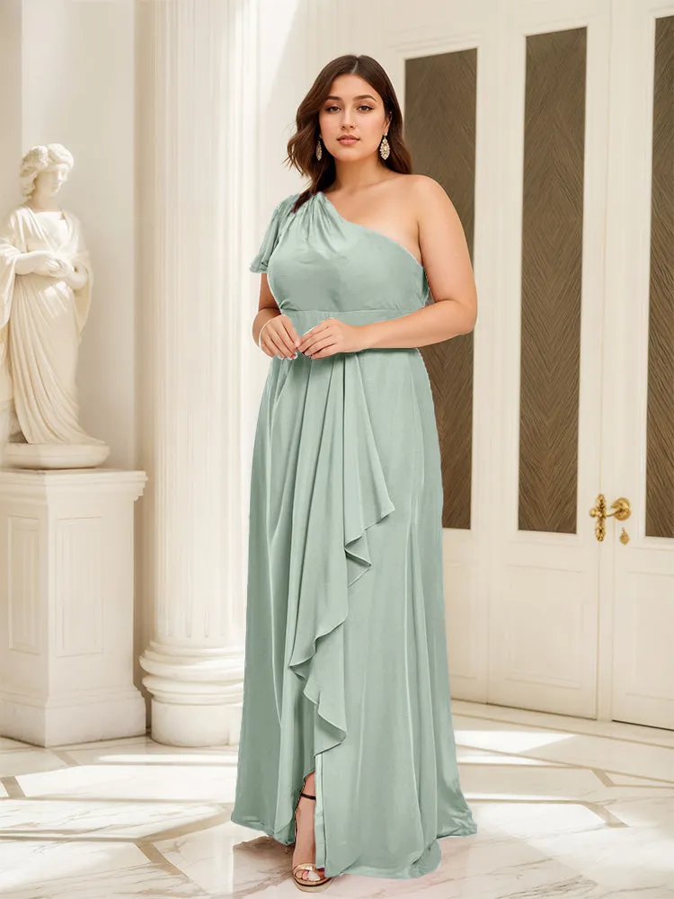 One Shoulder A Line Slit Plus Size Bridesmaid Dress