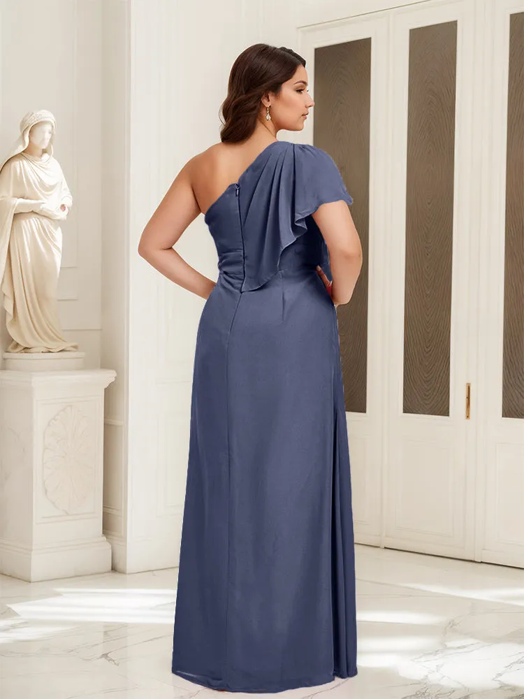 One Shoulder A Line Slit Plus Size Bridesmaid Dress