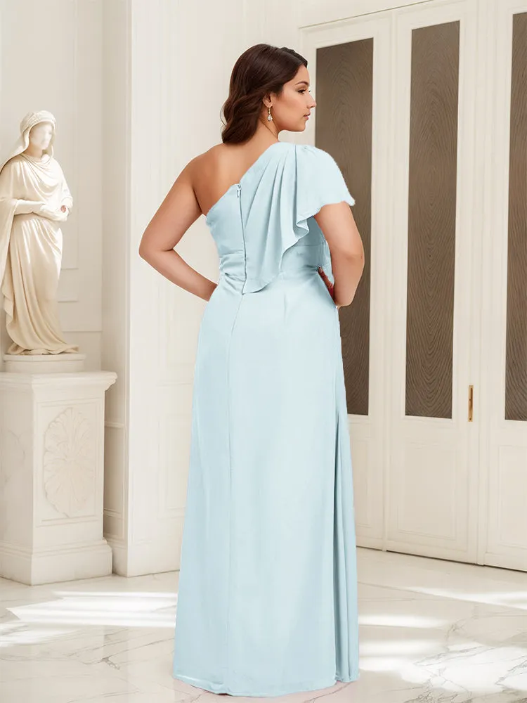 One Shoulder A Line Slit Plus Size Bridesmaid Dress