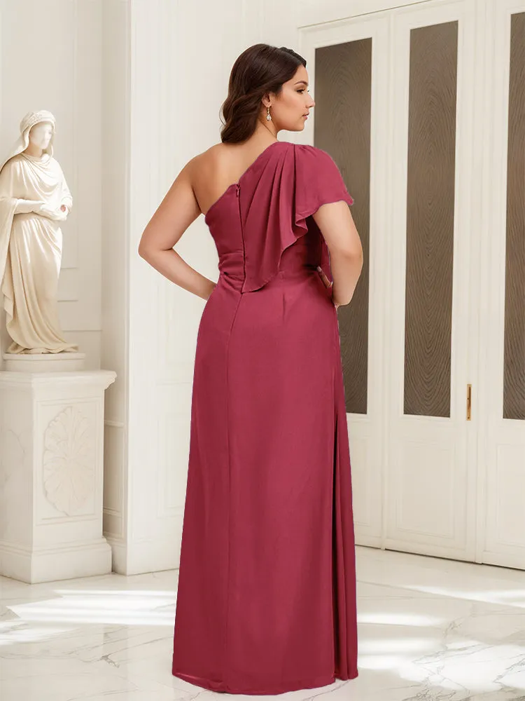 One Shoulder A Line Slit Plus Size Bridesmaid Dress