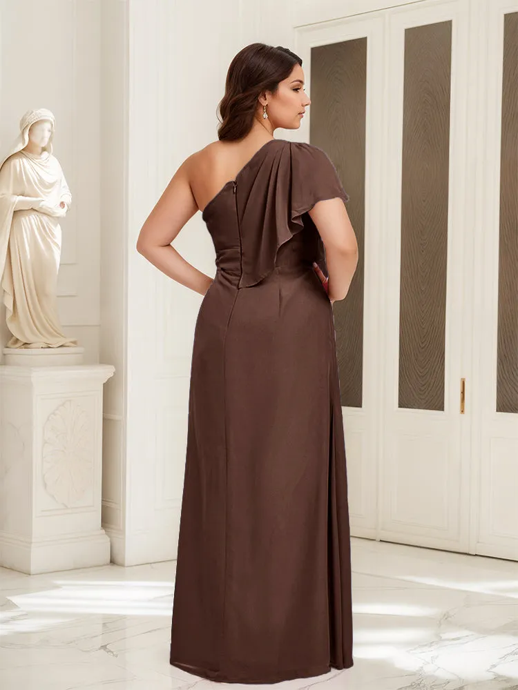 One Shoulder A Line Slit Plus Size Bridesmaid Dress