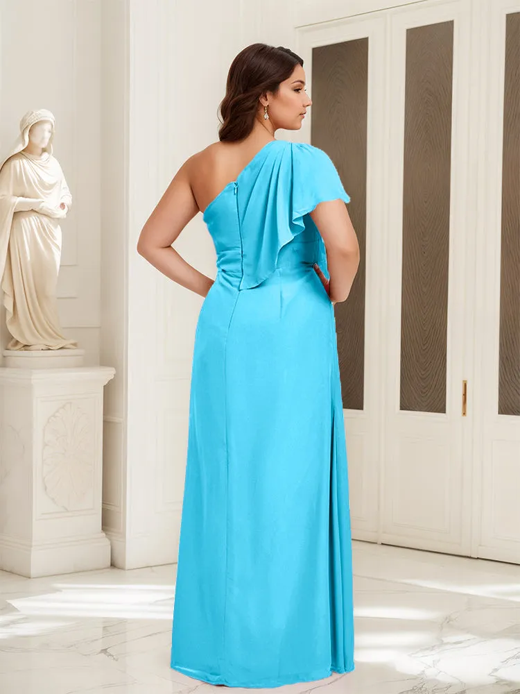 One Shoulder A Line Slit Plus Size Bridesmaid Dress