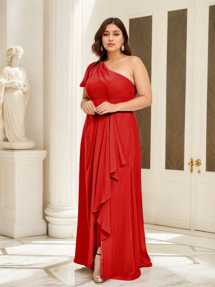 One Shoulder A Line Slit Plus Size Bridesmaid Dress