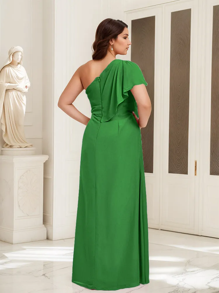 One Shoulder A Line Slit Plus Size Bridesmaid Dress