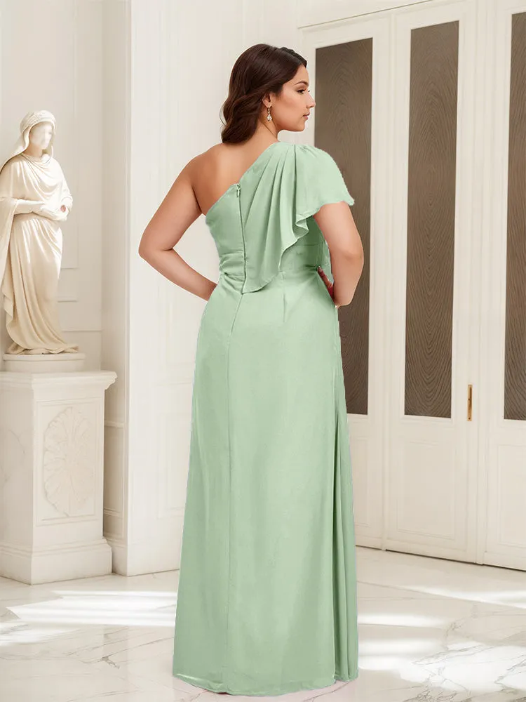 One Shoulder A Line Slit Plus Size Bridesmaid Dress