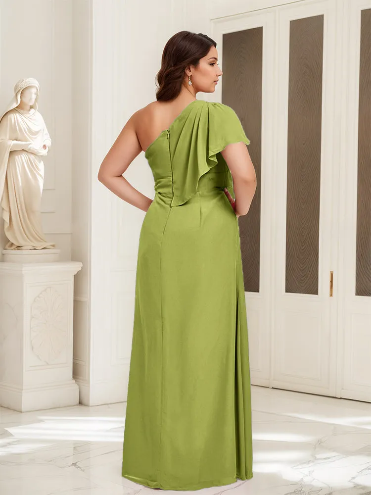 One Shoulder A Line Slit Plus Size Bridesmaid Dress
