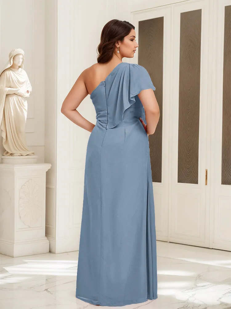 One Shoulder A Line Slit Plus Size Bridesmaid Dress