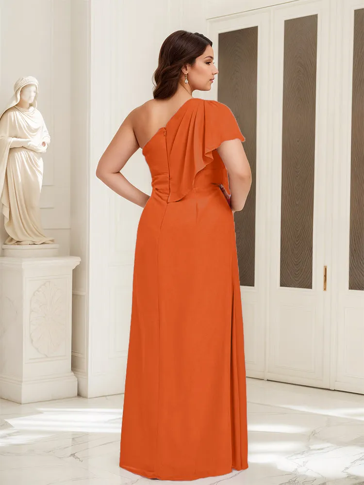 One Shoulder A Line Slit Plus Size Bridesmaid Dress
