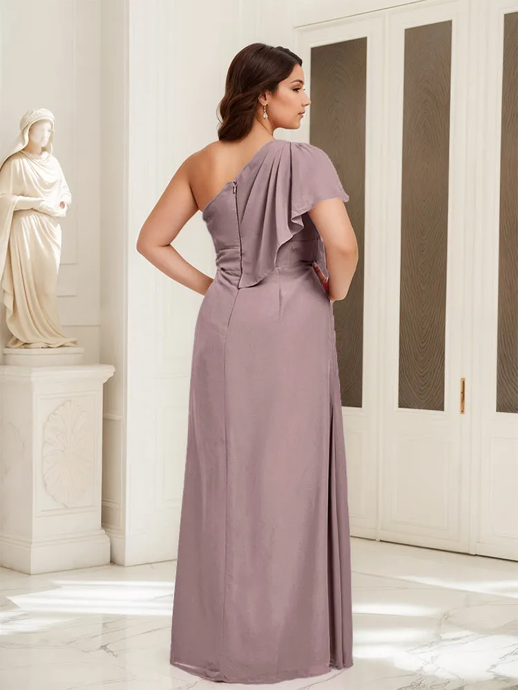 One Shoulder A Line Slit Plus Size Bridesmaid Dress