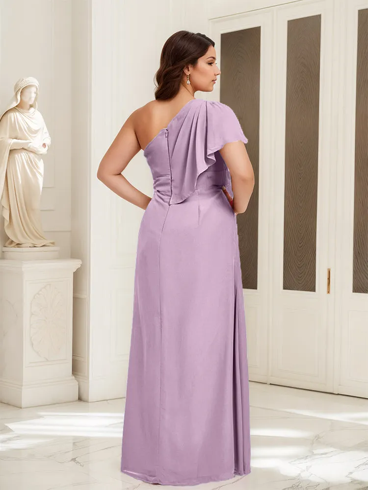 One Shoulder A Line Slit Plus Size Bridesmaid Dress