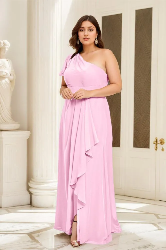 One Shoulder A Line Slit Plus Size Bridesmaid Dress