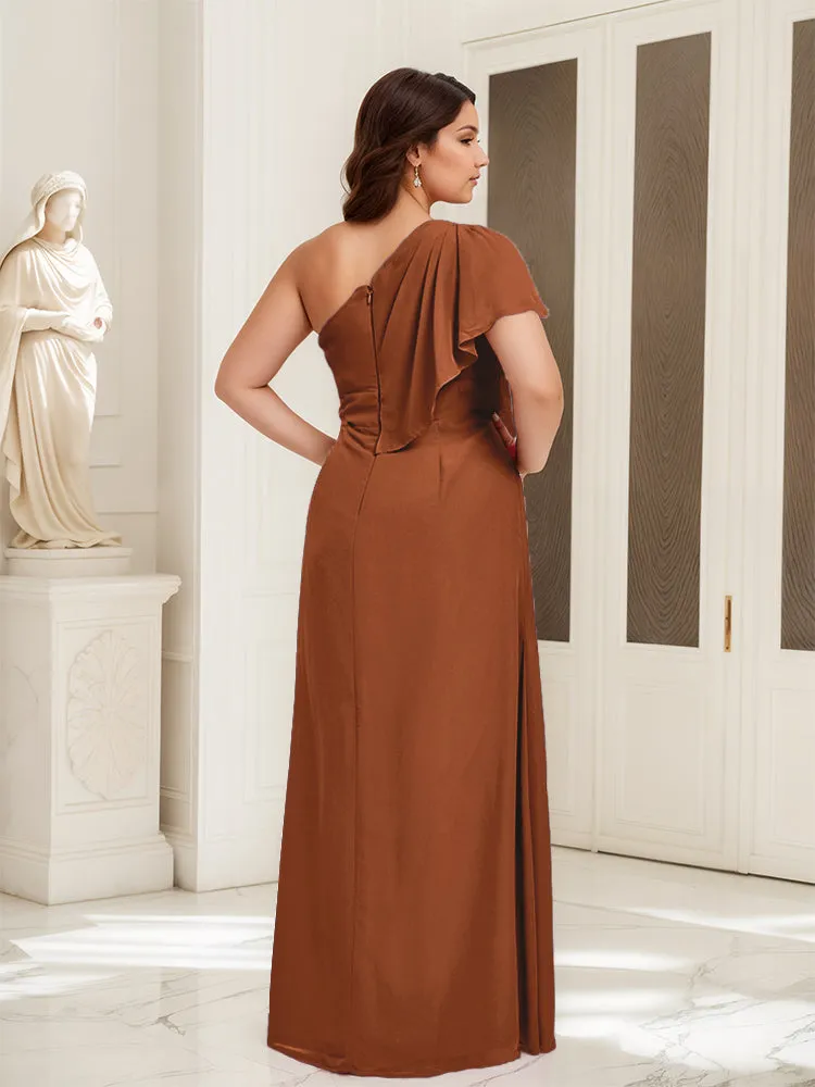 One Shoulder A Line Slit Plus Size Bridesmaid Dress