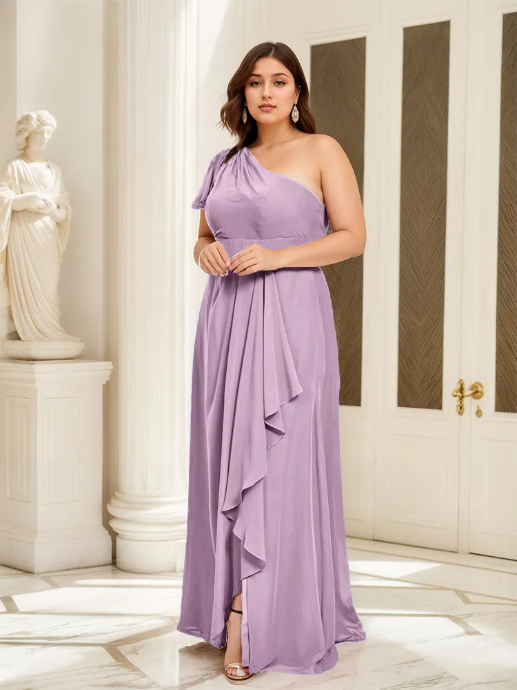 One Shoulder A Line Slit Plus Size Bridesmaid Dress