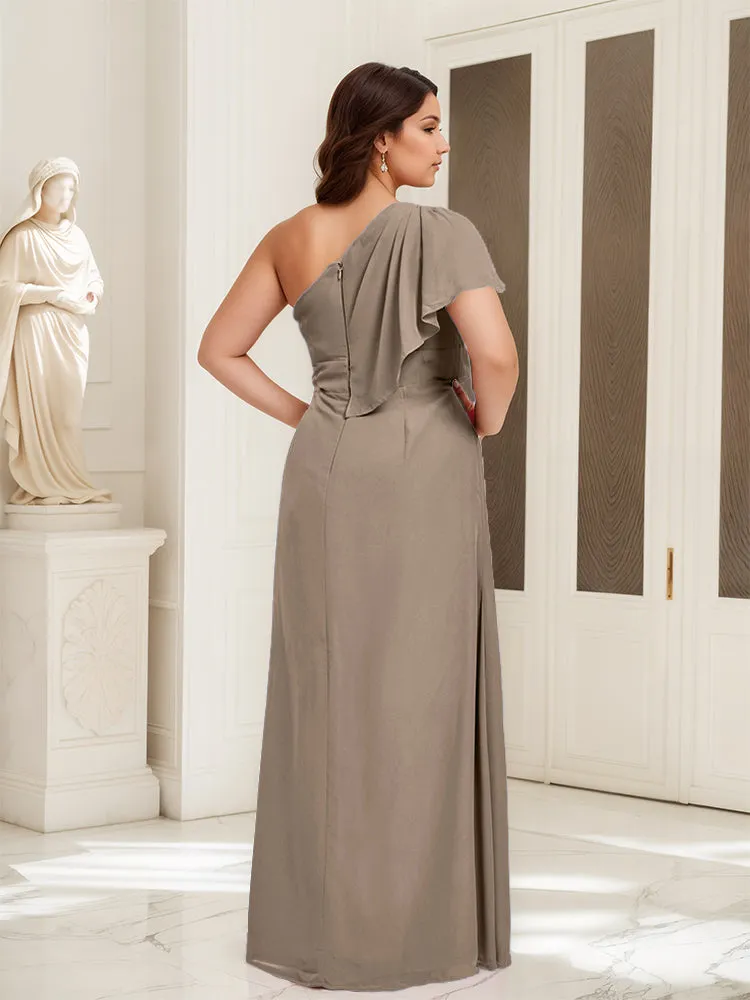 One Shoulder A Line Slit Plus Size Bridesmaid Dress