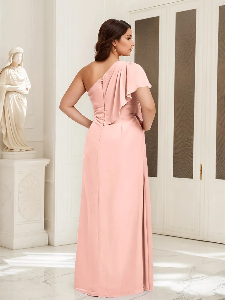 One Shoulder A Line Slit Plus Size Bridesmaid Dress