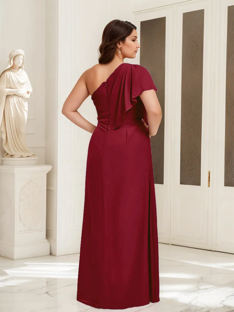 One Shoulder A Line Slit Plus Size Bridesmaid Dress