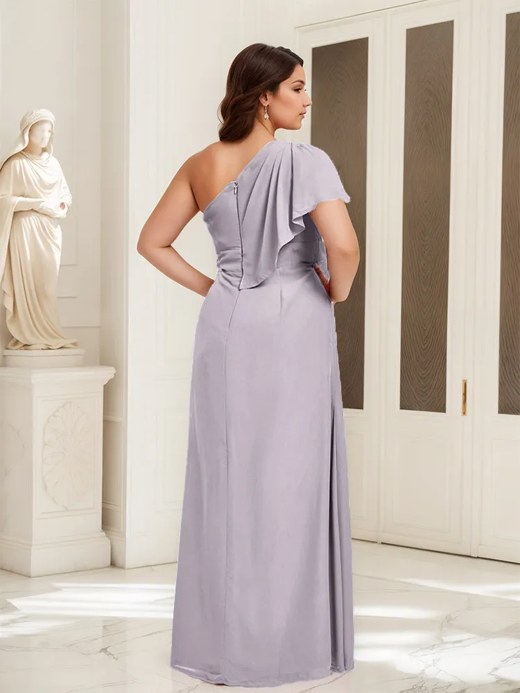 One Shoulder A Line Slit Plus Size Bridesmaid Dress