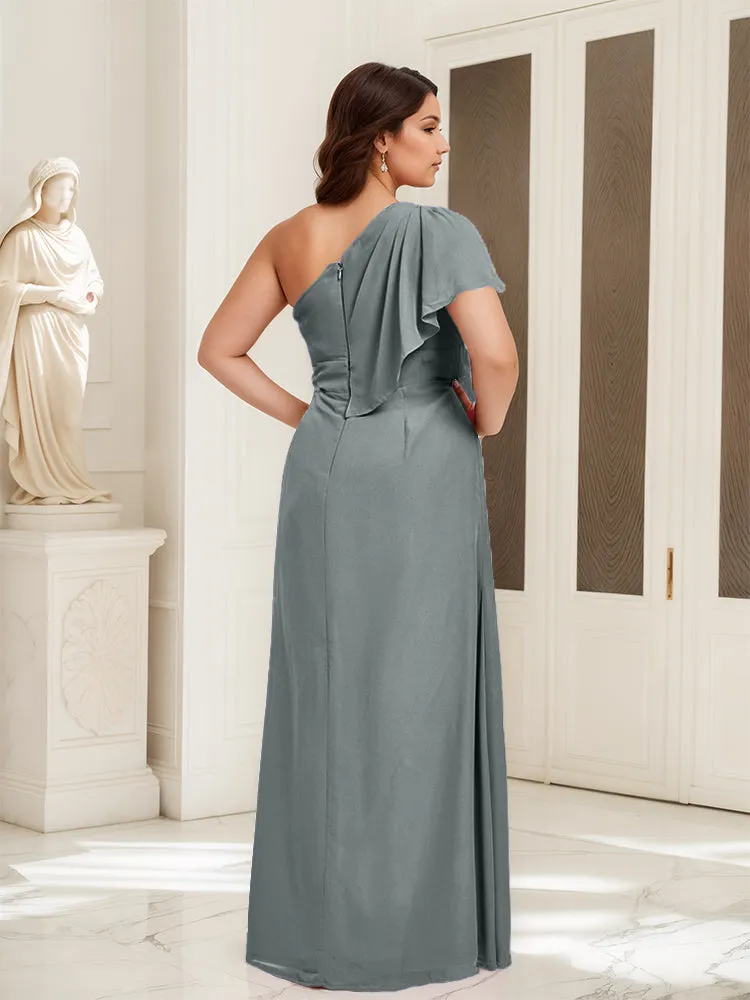 One Shoulder A Line Slit Plus Size Bridesmaid Dress