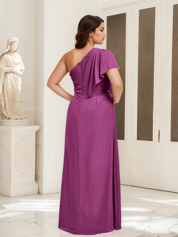One Shoulder A Line Slit Plus Size Bridesmaid Dress