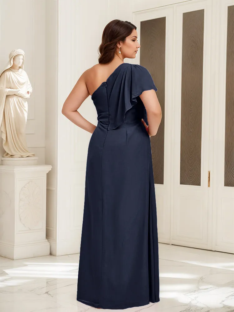 One Shoulder A Line Slit Plus Size Bridesmaid Dress