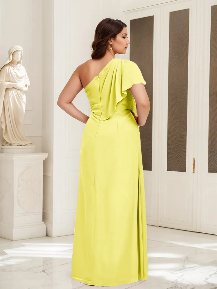 One Shoulder A Line Slit Plus Size Bridesmaid Dress