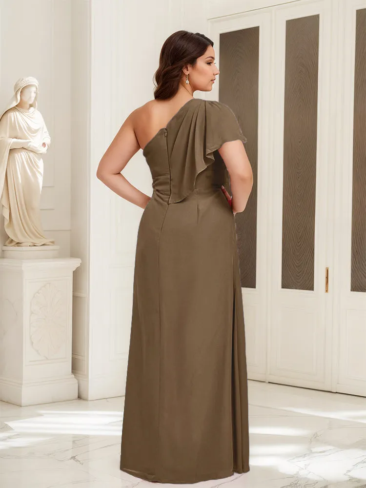 One Shoulder A Line Slit Plus Size Bridesmaid Dress
