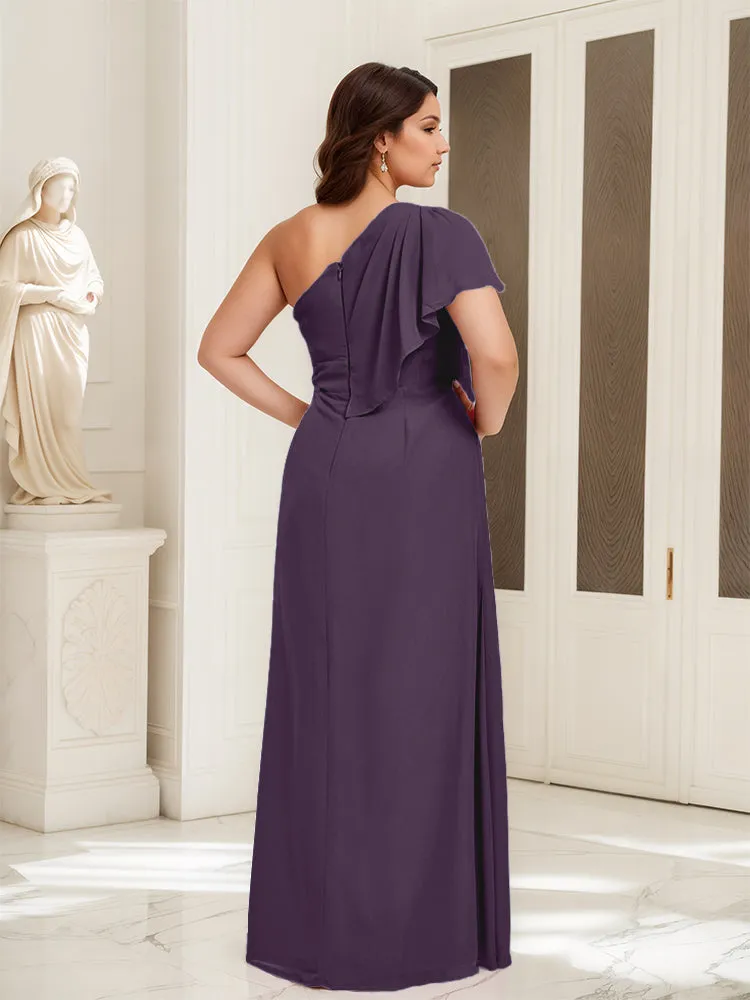 One Shoulder A Line Slit Plus Size Bridesmaid Dress