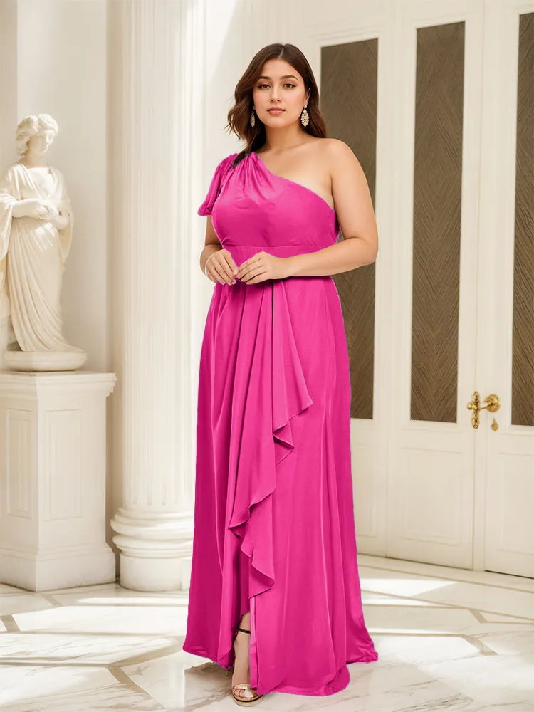 One Shoulder A Line Slit Plus Size Bridesmaid Dress