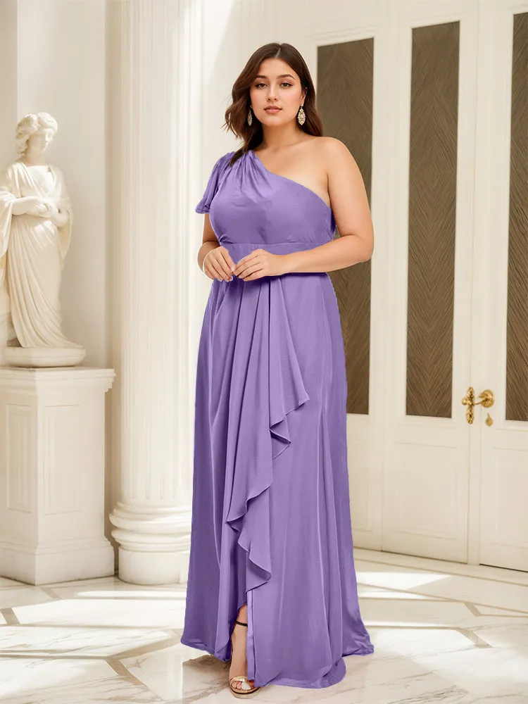 One Shoulder A Line Slit Plus Size Bridesmaid Dress