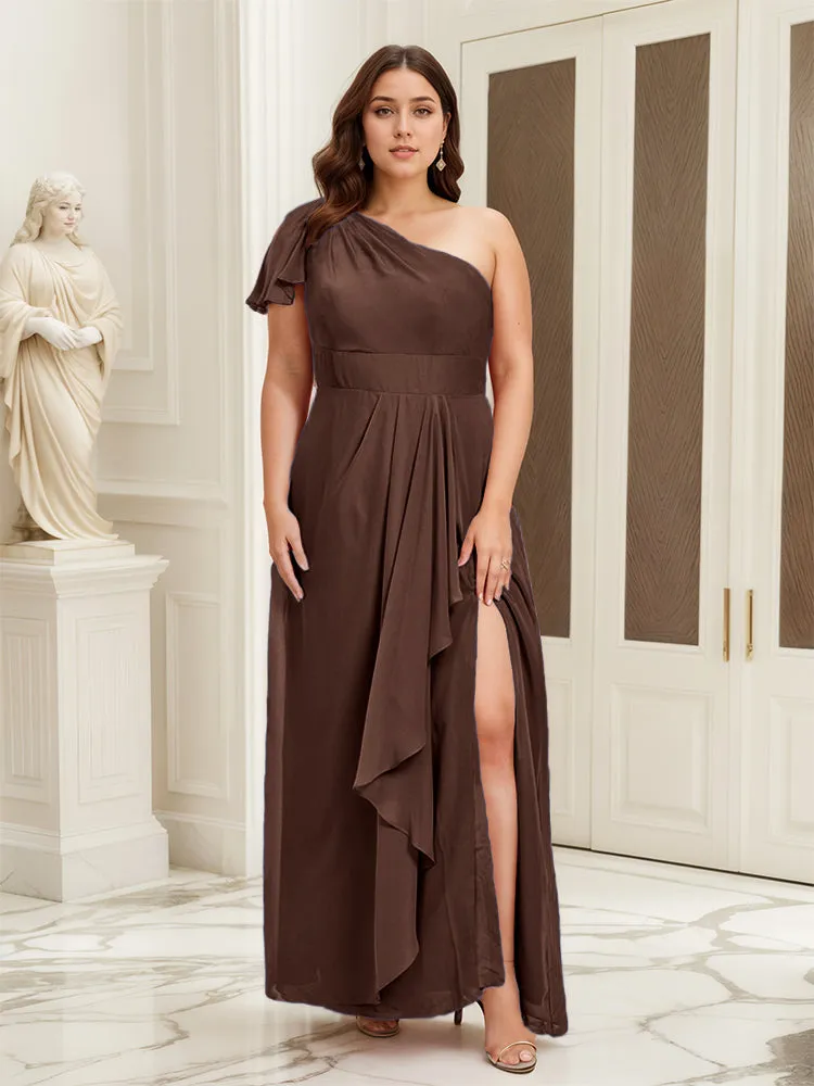 One Shoulder A Line Slit Plus Size Bridesmaid Dress