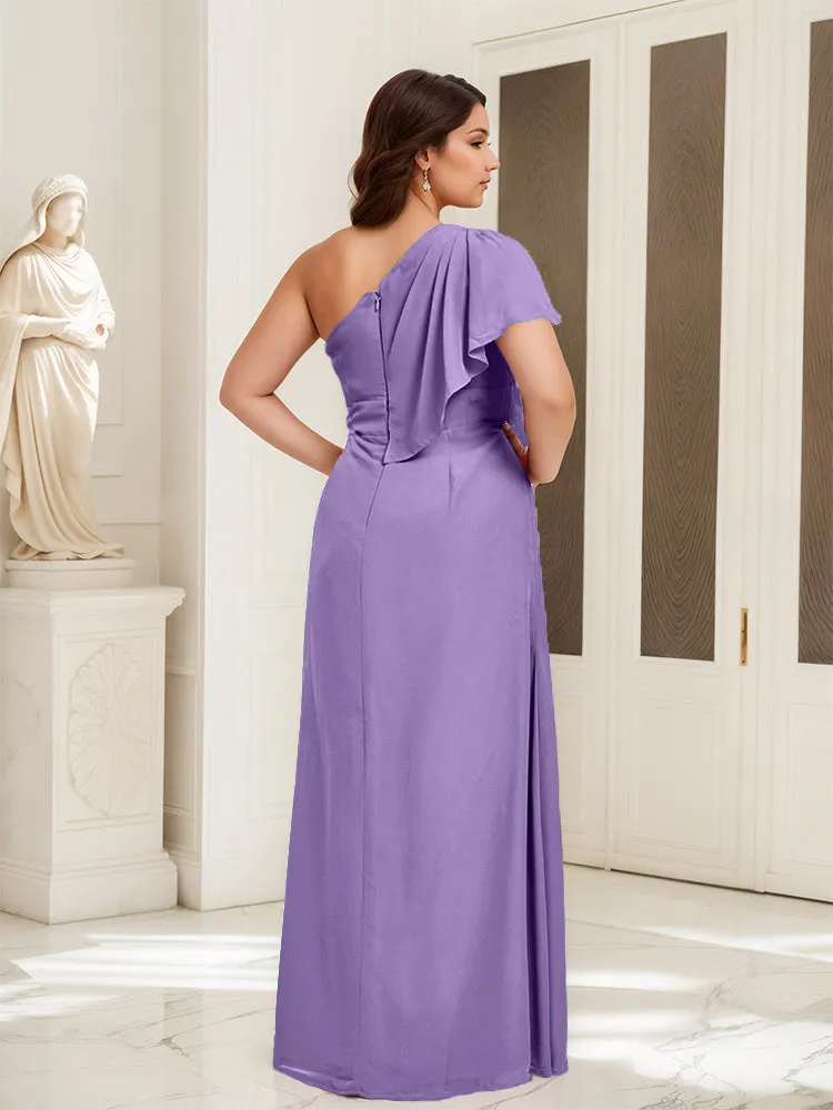 One Shoulder A Line Slit Plus Size Bridesmaid Dress