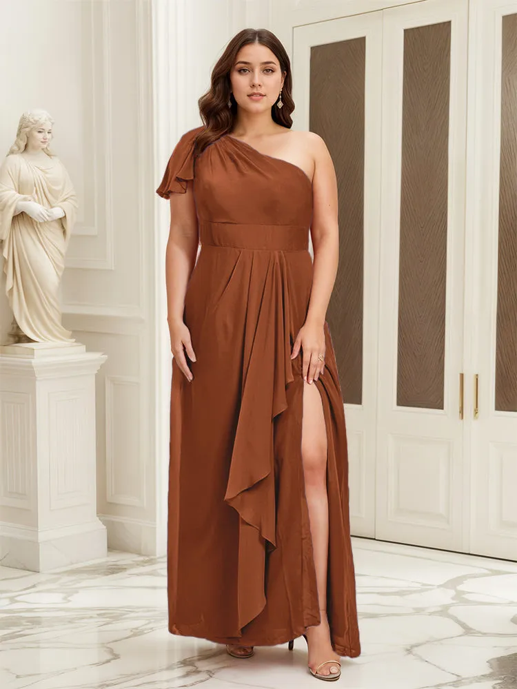 One Shoulder A Line Slit Plus Size Bridesmaid Dress