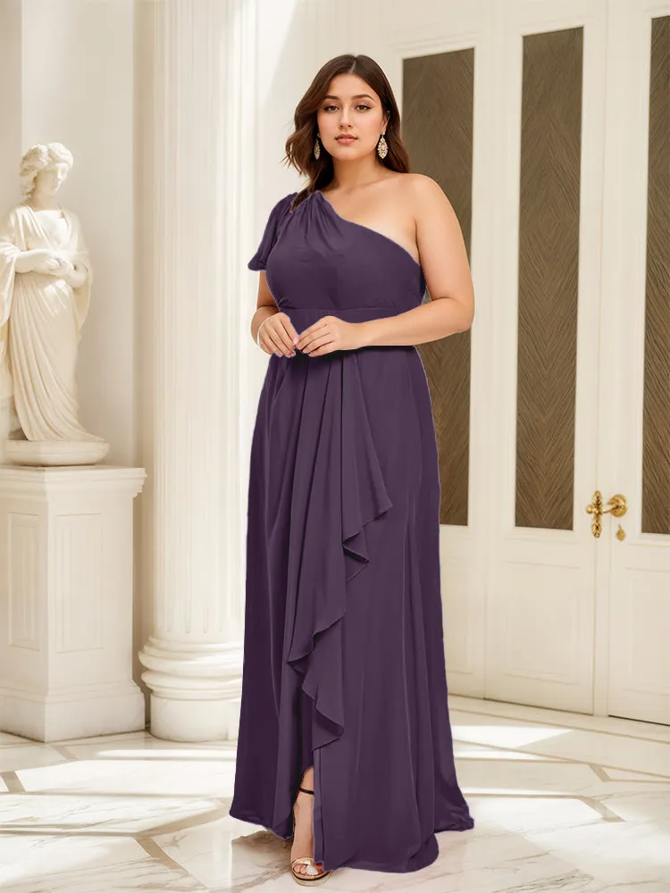 One Shoulder A Line Slit Plus Size Bridesmaid Dress