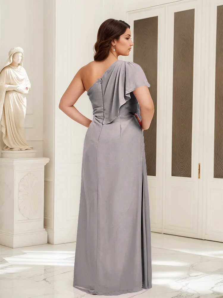One Shoulder A Line Slit Plus Size Bridesmaid Dress