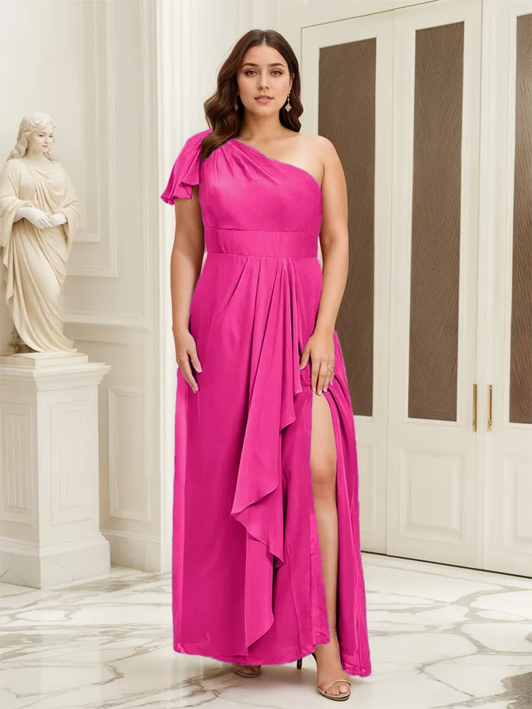One Shoulder A Line Slit Plus Size Bridesmaid Dress