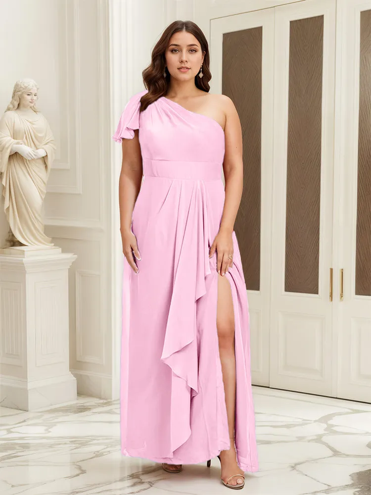 One Shoulder A Line Slit Plus Size Bridesmaid Dress