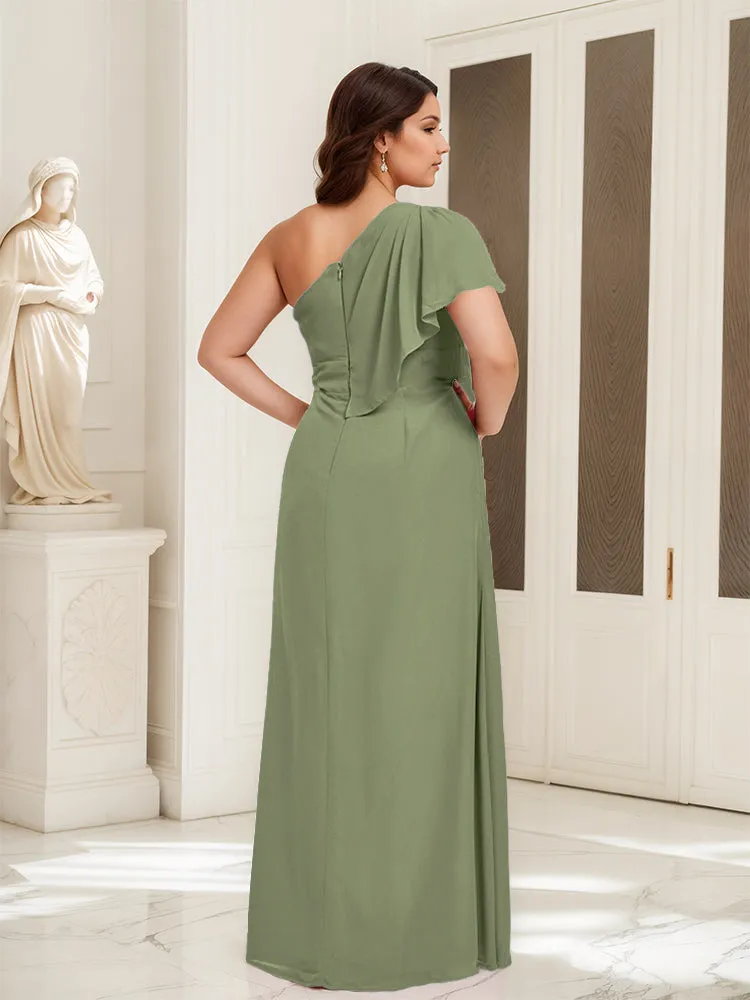 One Shoulder A Line Slit Plus Size Bridesmaid Dress