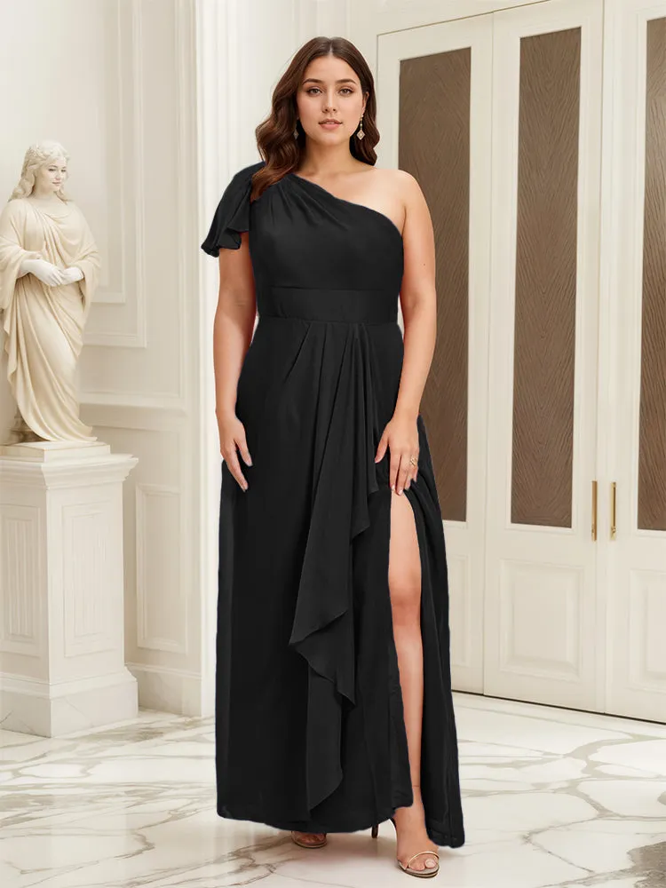 One Shoulder A Line Slit Plus Size Bridesmaid Dress