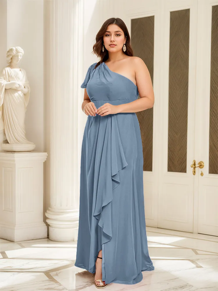 One Shoulder A Line Slit Plus Size Bridesmaid Dress