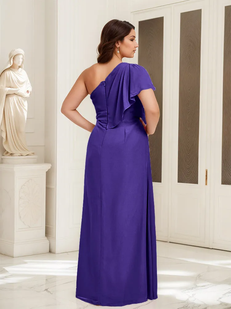 One Shoulder A Line Slit Plus Size Bridesmaid Dress