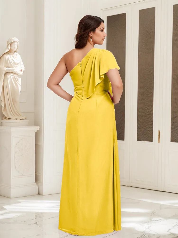 One Shoulder A Line Slit Plus Size Bridesmaid Dress