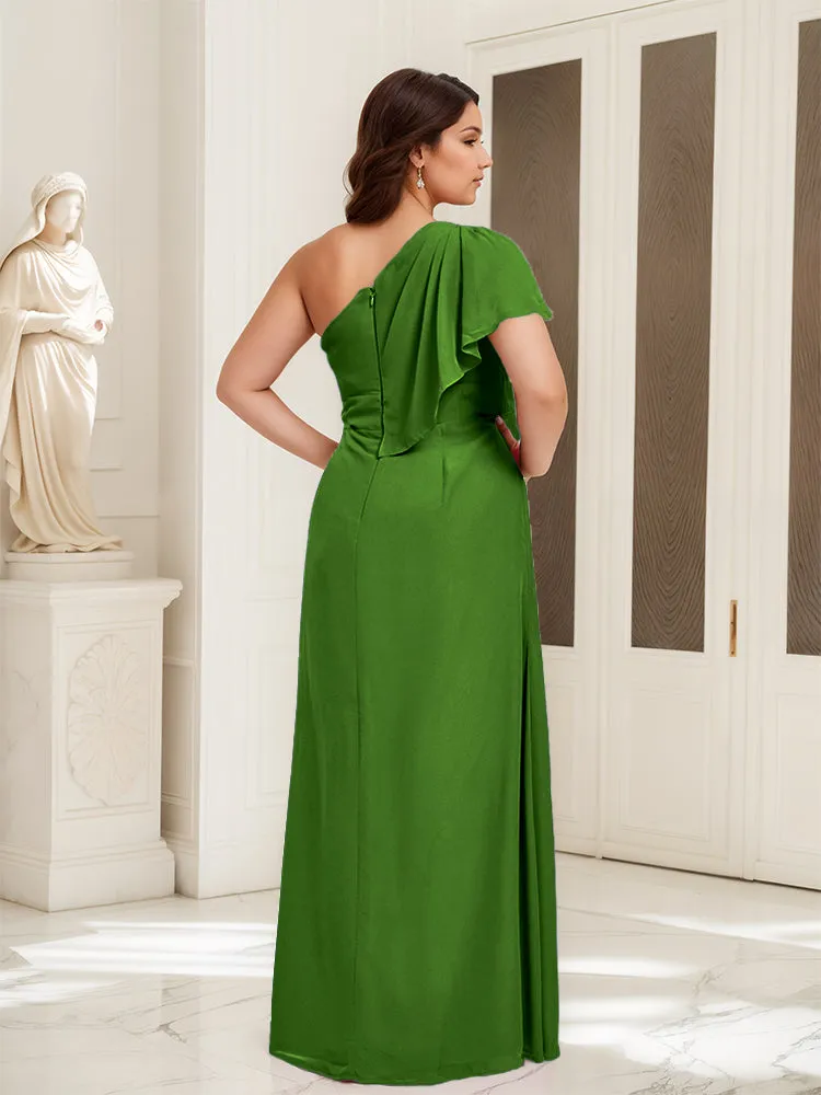 One Shoulder A Line Slit Plus Size Bridesmaid Dress