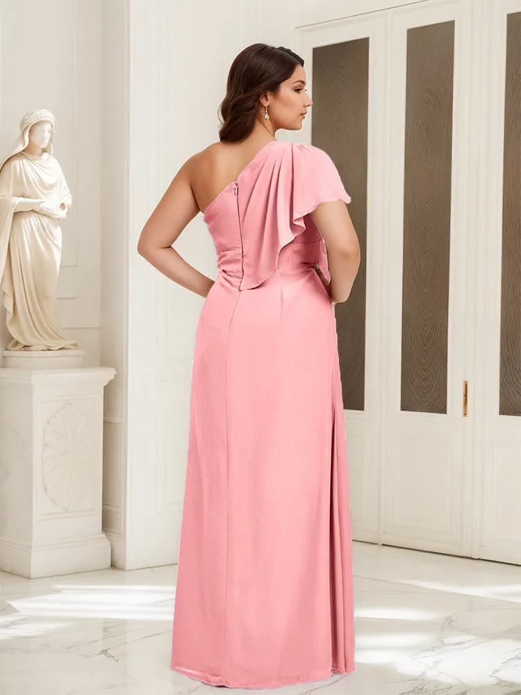One Shoulder A Line Slit Plus Size Bridesmaid Dress
