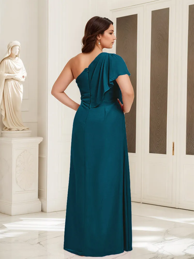 One Shoulder A Line Slit Plus Size Bridesmaid Dress