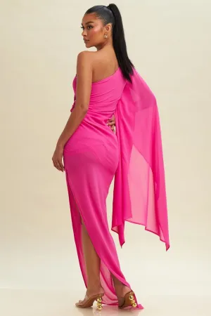 One-Shoulder Soiree Dress - Pink