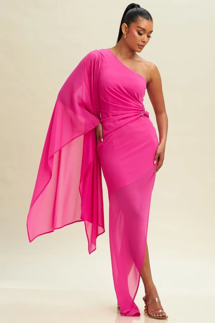 One-Shoulder Soiree Dress - Pink