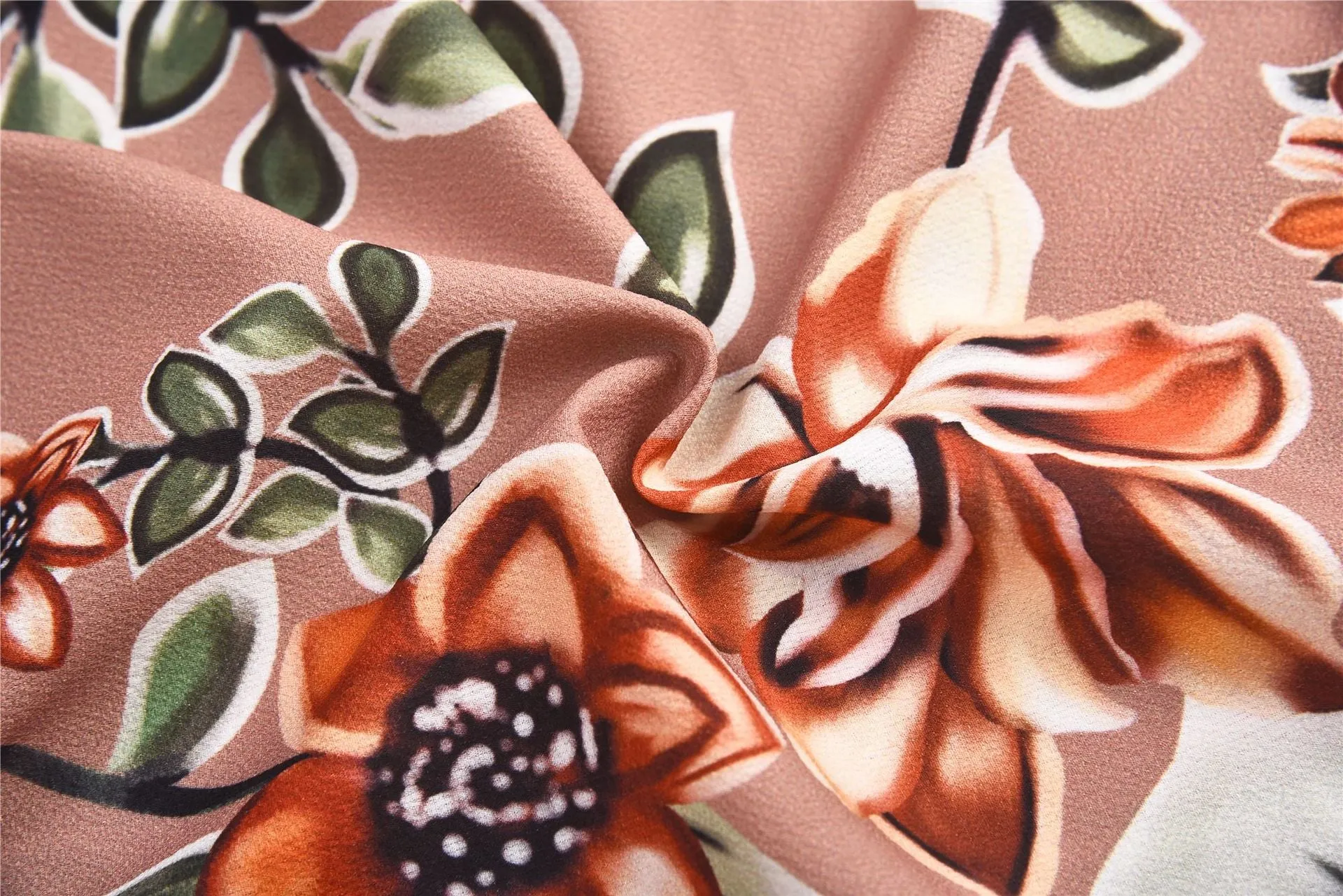 One-shoulder Wrapped Chest Ruffled Chiffon Print Dress