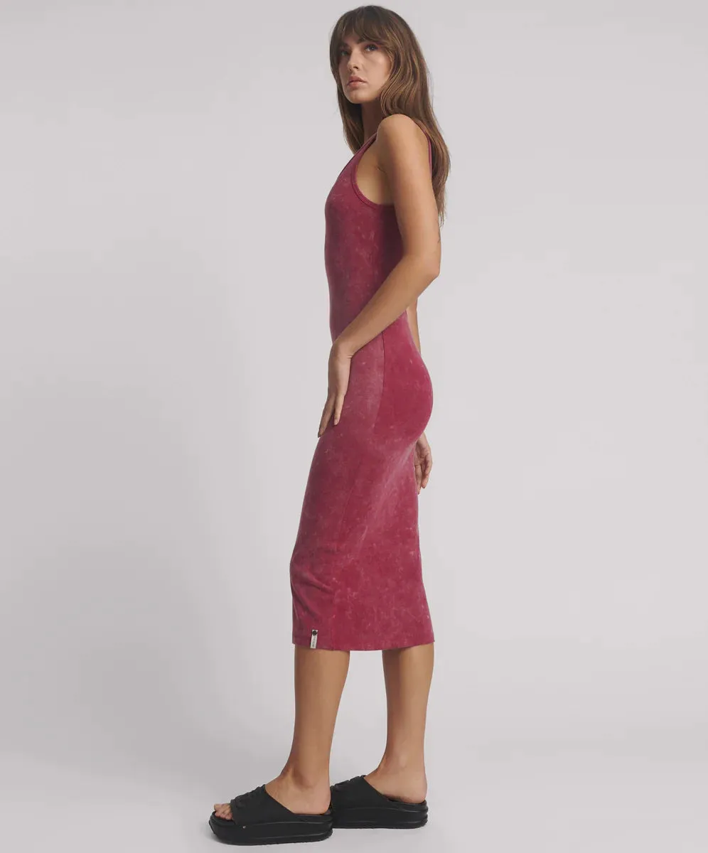 One Teaspoon - Ribbed Singlet Acid Wash Midi Dress - Burnt Red